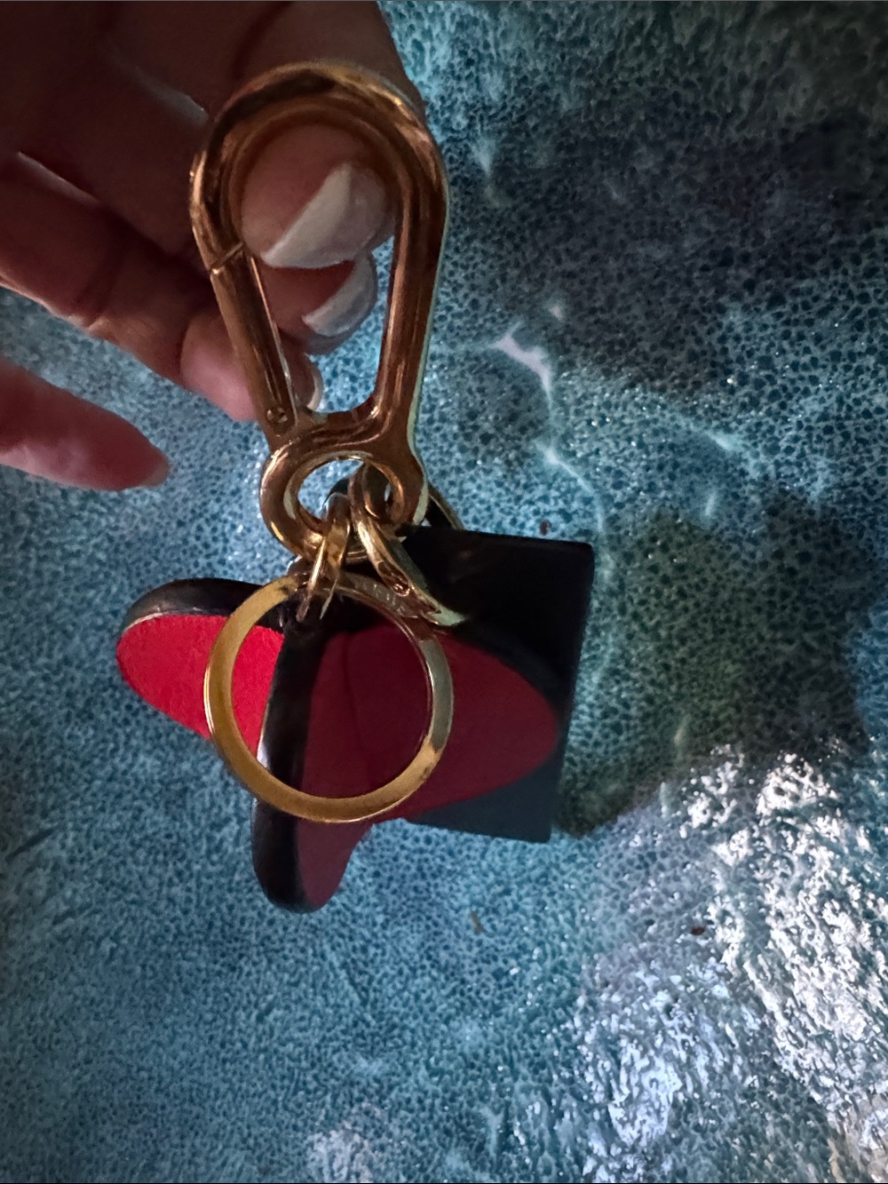 LOEWE Red Leather Heart Keychain/Bag Charm W Embossed Black Leather Tag - Picture 8 of 8